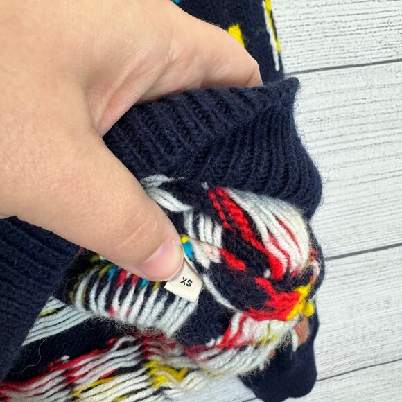 Tory Burch Women's Navy Colorful Flag Wool Blend Sweater Size XS - Picture 4 of 8